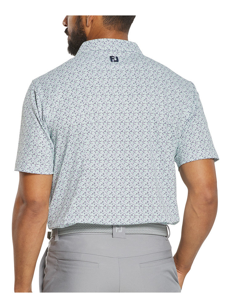 FootJoy Gamer Print Pique Polo Shirt (Athletic Fit) - Wht/Stl Blu/Nvy/Seafoam