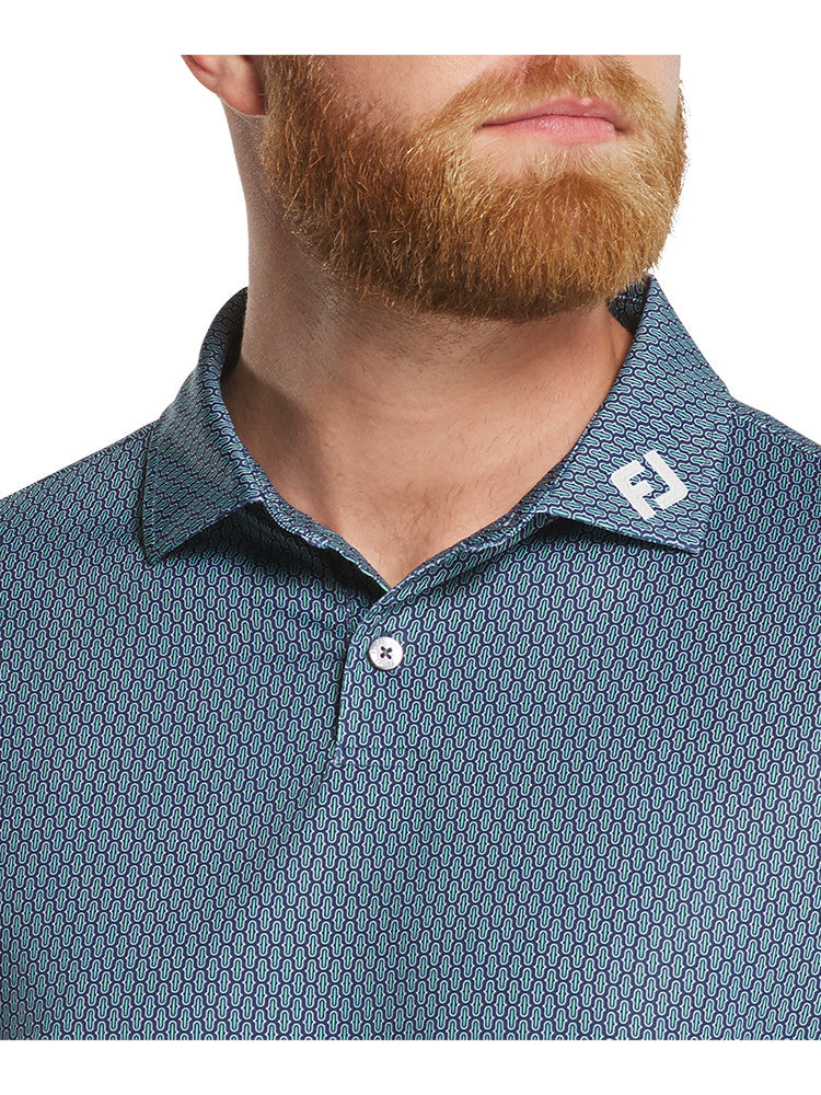 FootJoy Bracket Print Lisle Polo Shirt (Athletic Fit) - Navy