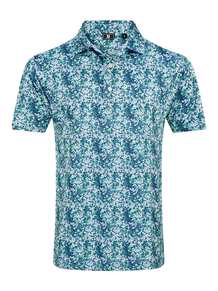 FootJoy Garden Print Lisle Polo Shirt (Athletic Fit) - Navy