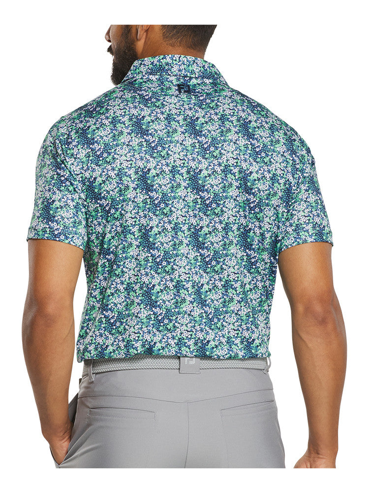 FootJoy Garden Print Lisle Polo Shirt (Athletic Fit) - Navy