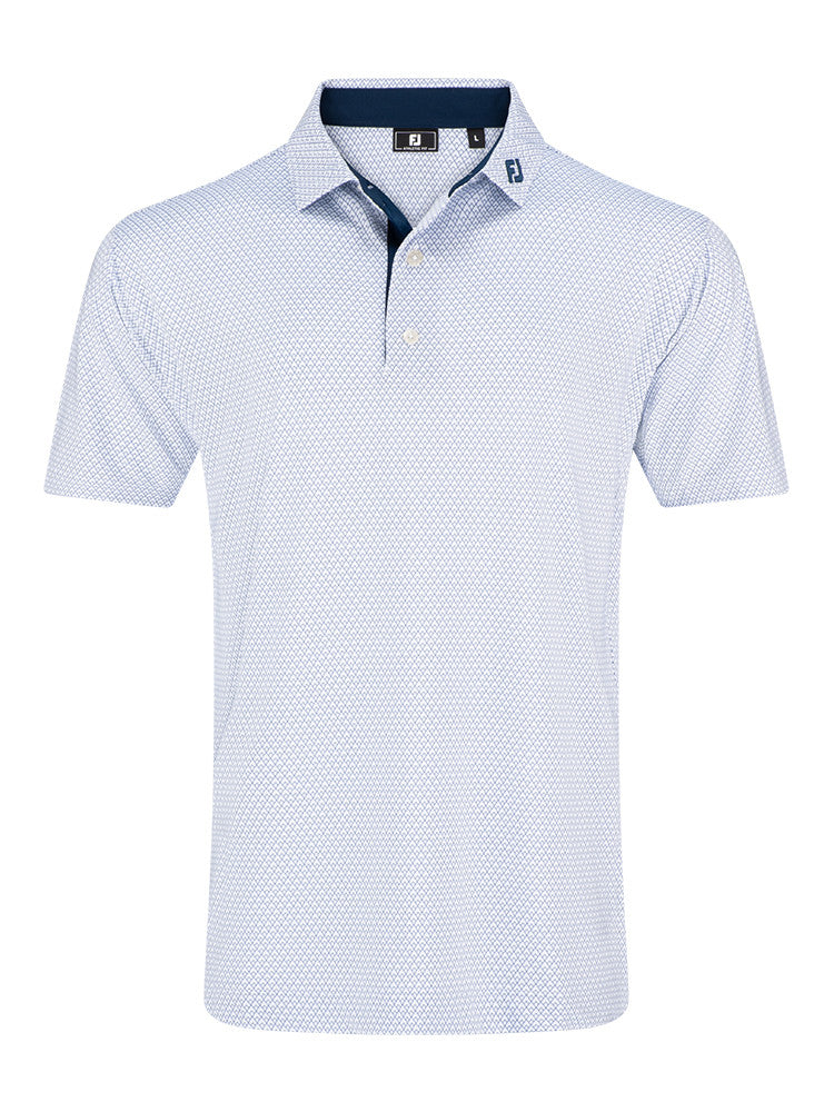 FootJoy Deco Diamond Print Lisle Polo Shirt - White/Navy