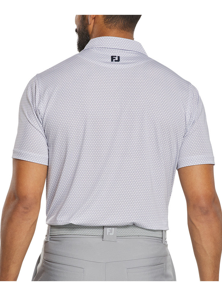FootJoy Deco Diamond Print Lisle Polo Shirt - White/Navy
