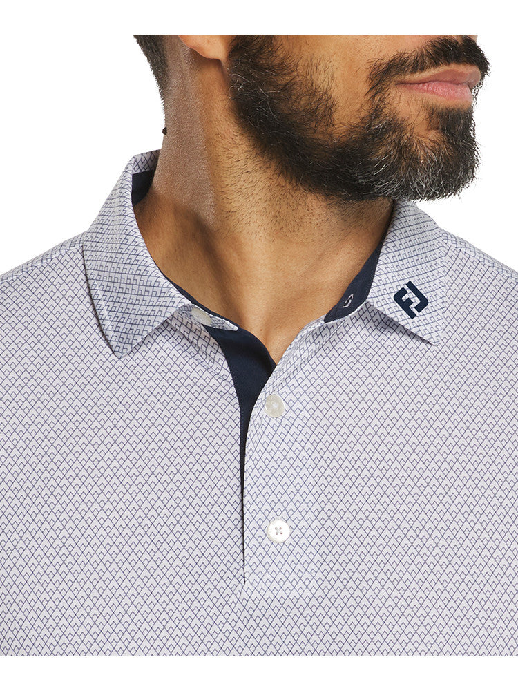 FootJoy Deco Diamond Print Lisle Polo Shirt - White/Navy
