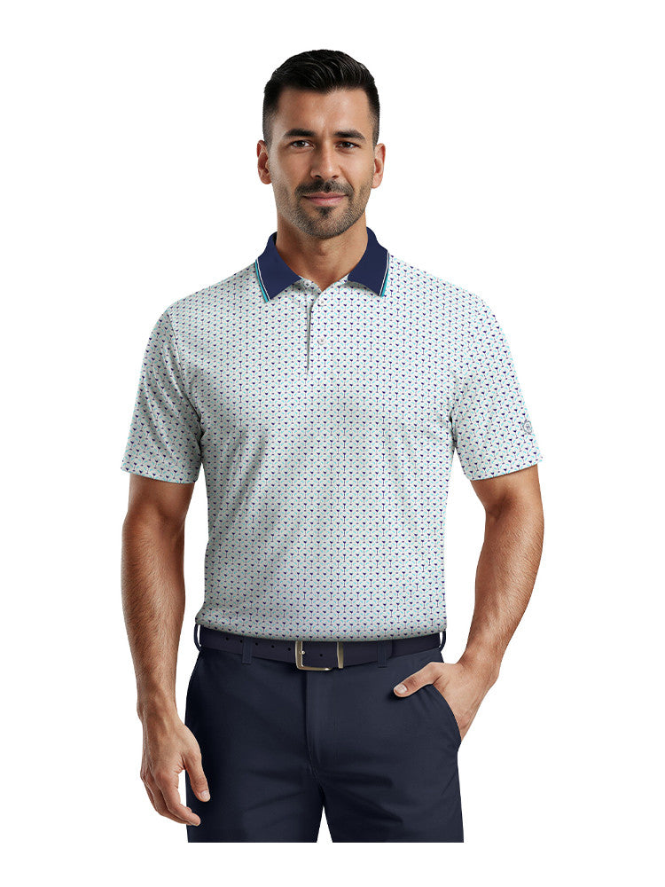 Ben Hogan Martini Conversational Print Polo - Bright White