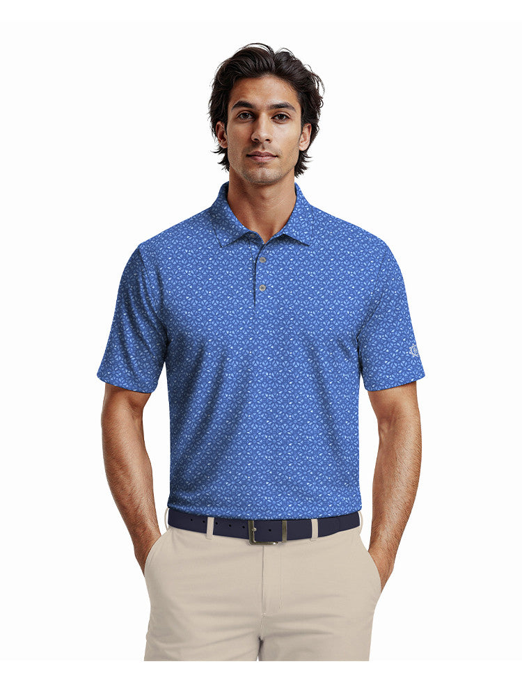 Ben Hogan Watercolour Medallion Print Polo - French Blue