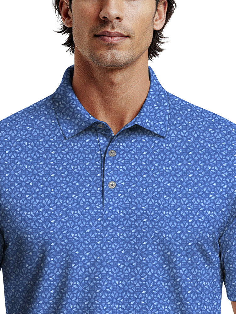 Ben Hogan Watercolour Medallion Print Polo - French Blue