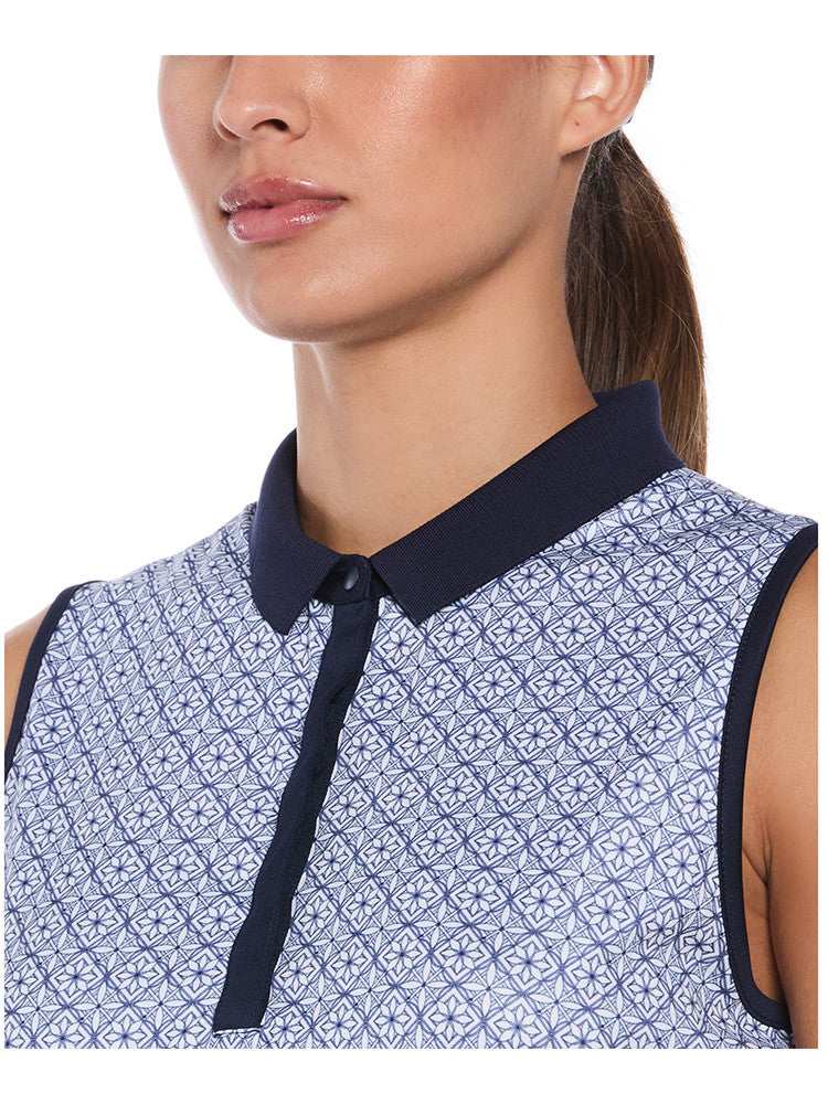 Ben Hogan Women's Medallion Dot Geo Sleeveless Polo - Bright White