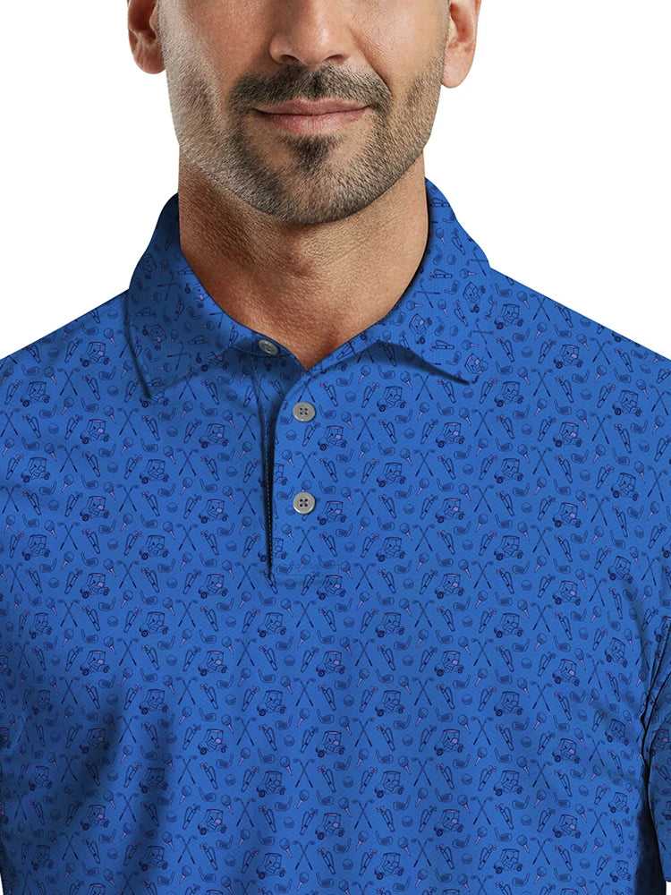 Ben Hogan Cart Printed Polo - French Blue
