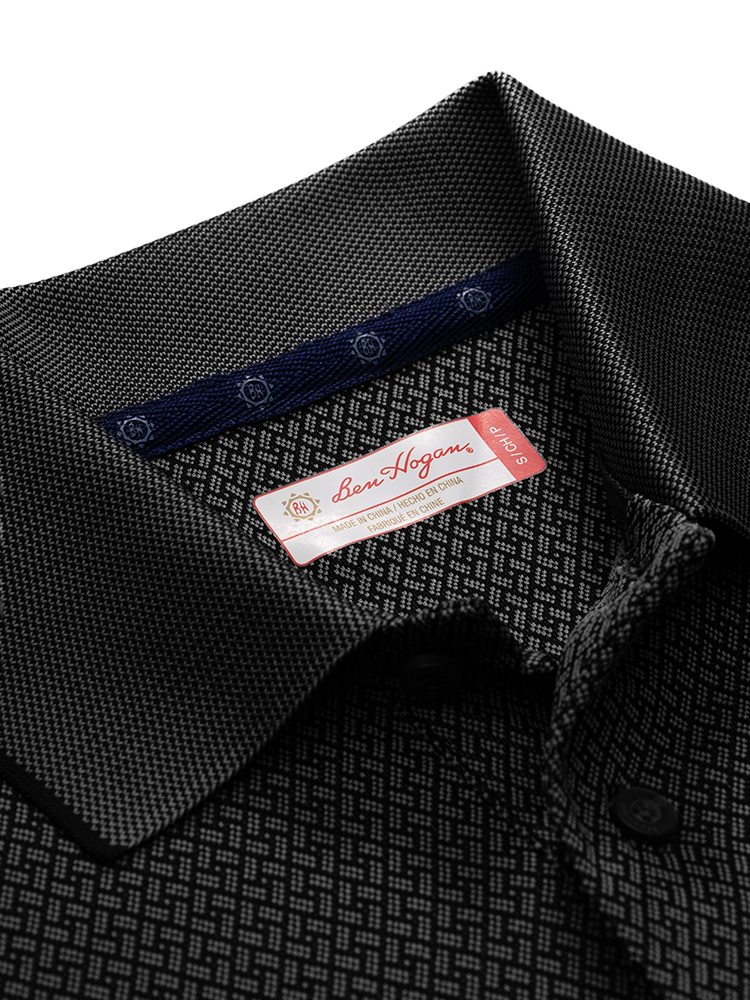 Ben Hogan 2 Tone Micro Geo Jacquard Polo - Caviar