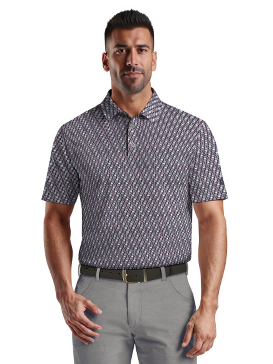 Ben Hogan Golf Ball Geo Print Polo Shirt - Caviar