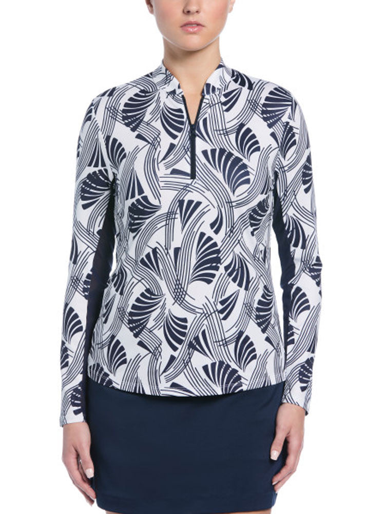 Ben Hogan Women's Leaf Print Sun Protection Long Sleeve Top - Bright White