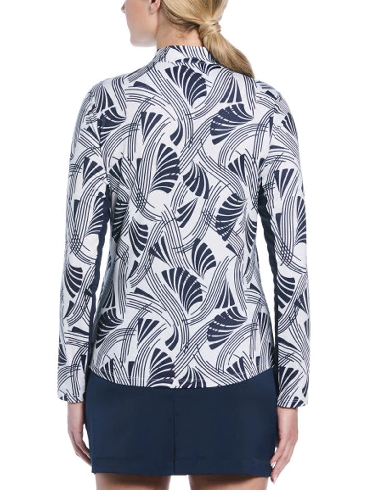 Ben Hogan Women's Leaf Print Sun Protection Long Sleeve Top - Bright White