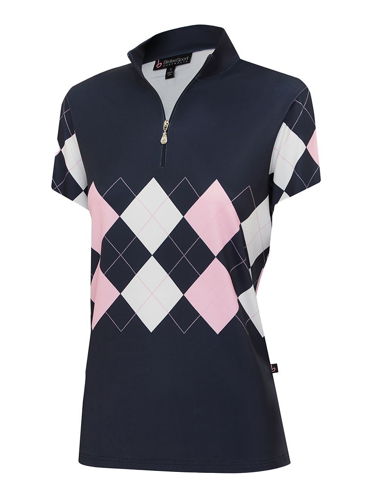 Birdee Sport Womens Diamond Short Sleeve Top - Navy/Pink