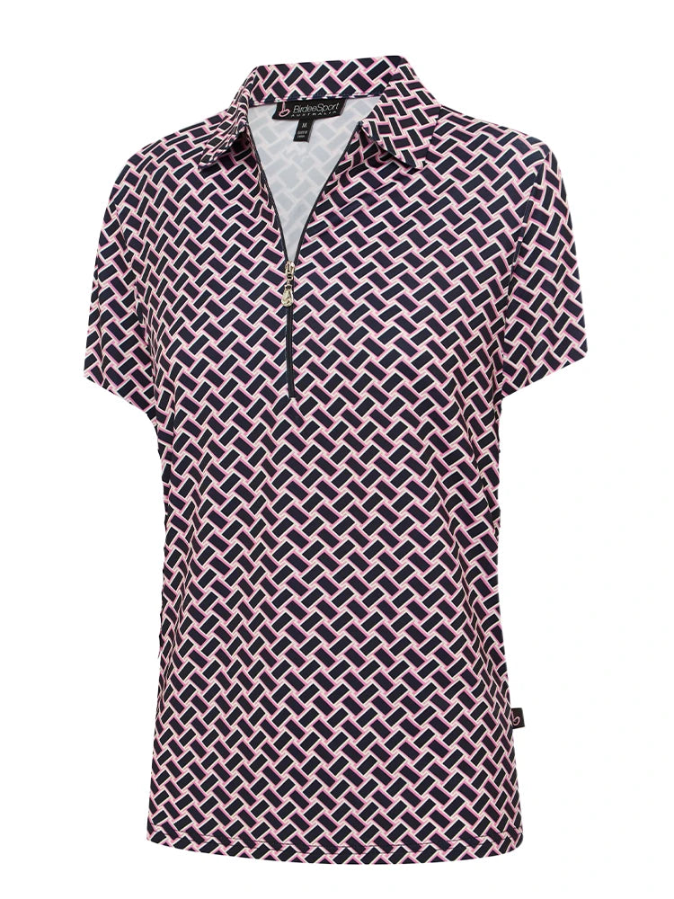 Birdee Sport Womens Latticia Short Sleeve Top - Navy/Pink