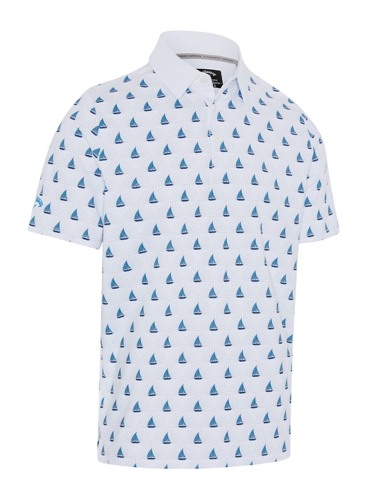 Callaway Sailboat Sunset Geo Print Polo - Bright White