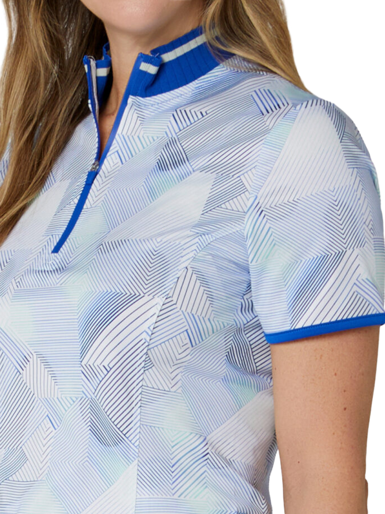 Callaway Women's Active Geo Print Rib Collar Zip Polo - Brilliant White