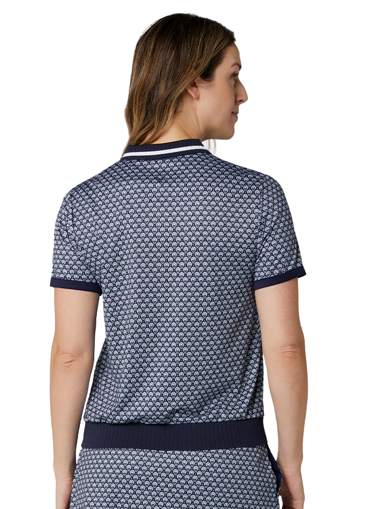 Callaway Women's Scarf Geo Print Rib Collar Polo - Peacoat