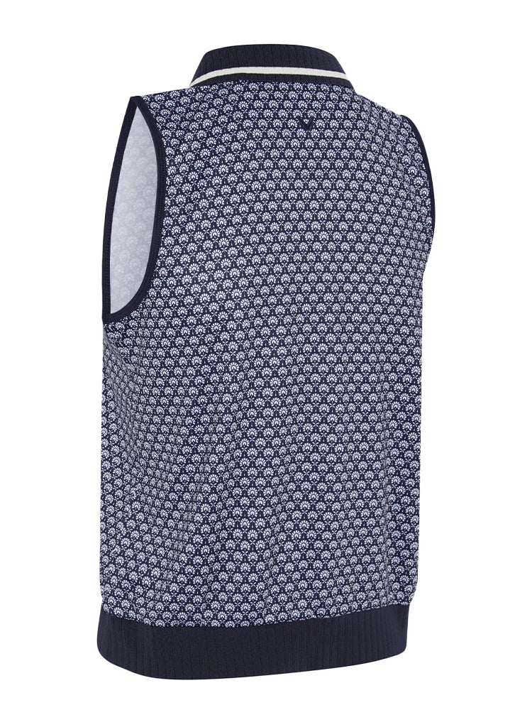 Callaway Women's Scarf Geo Print Rib Collar Sleeveless Polo - Peacoat