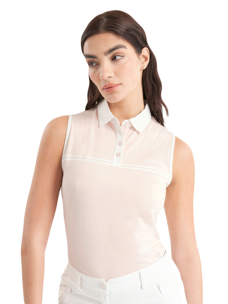 Calvin Klein Womens Bellevue Sleeveless Polo Shirt - Shell Pink