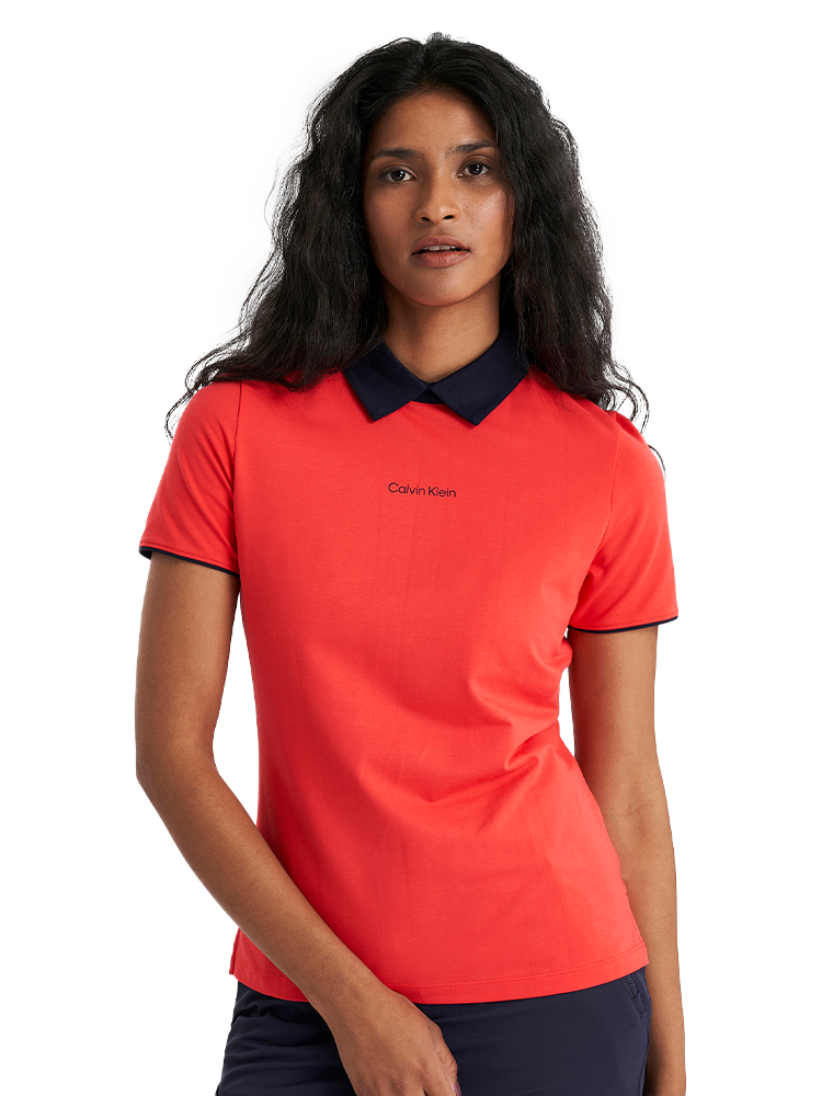 Calvin Klein Womens Brooke Short Sleeve Polo - Coral Red