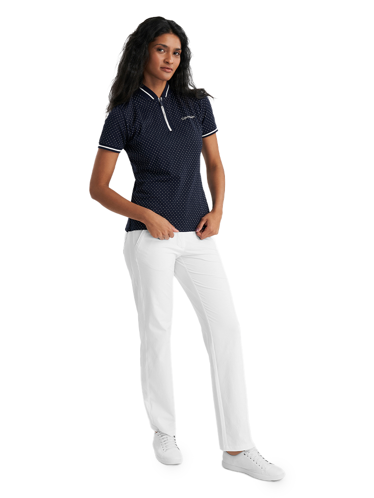 Calvin Klein Womens Camilla Printed Short Sleeve Polo - Navy