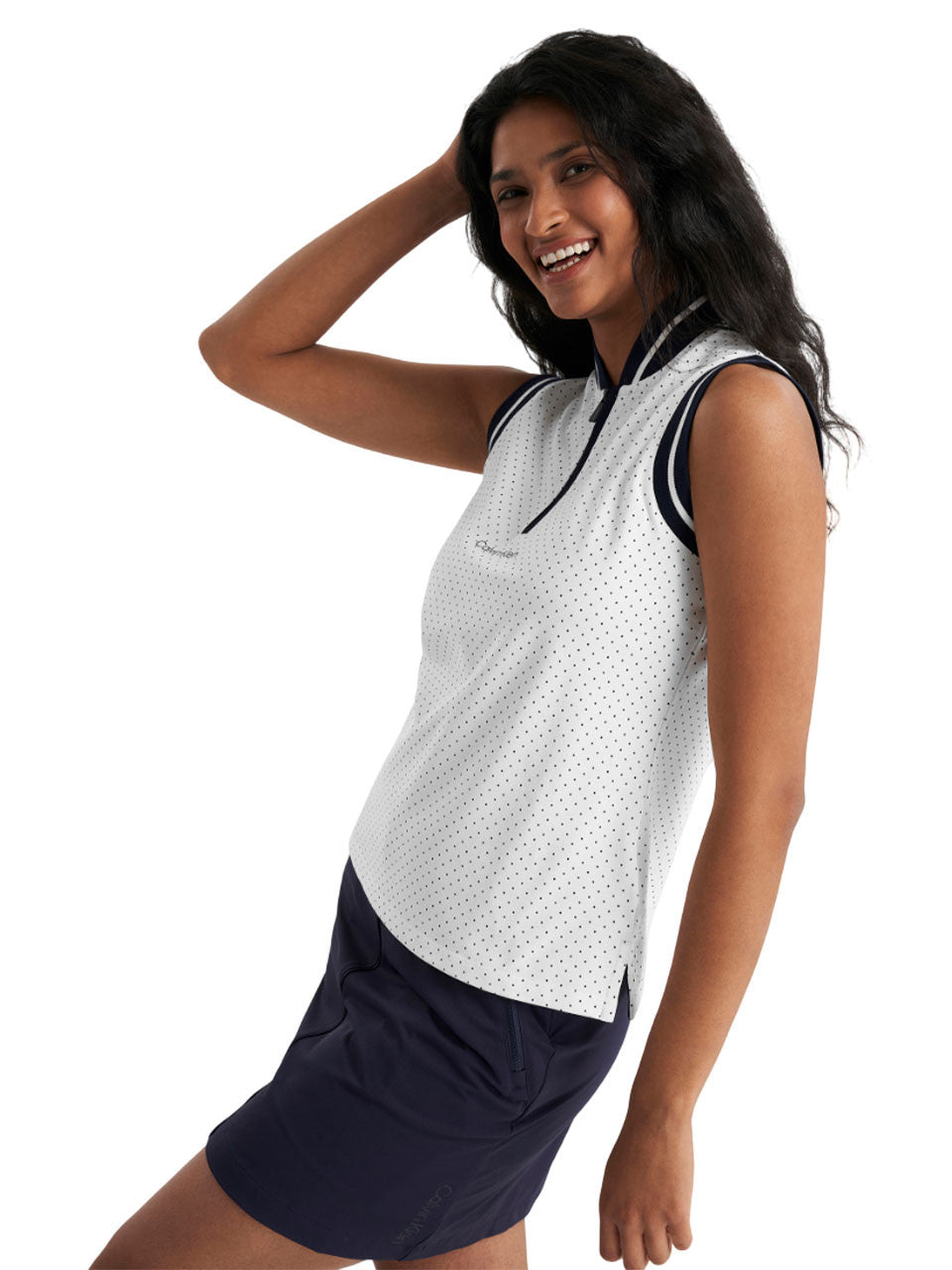 Calvin Klein Womens Camilla Printed Sleeveless Polo - White