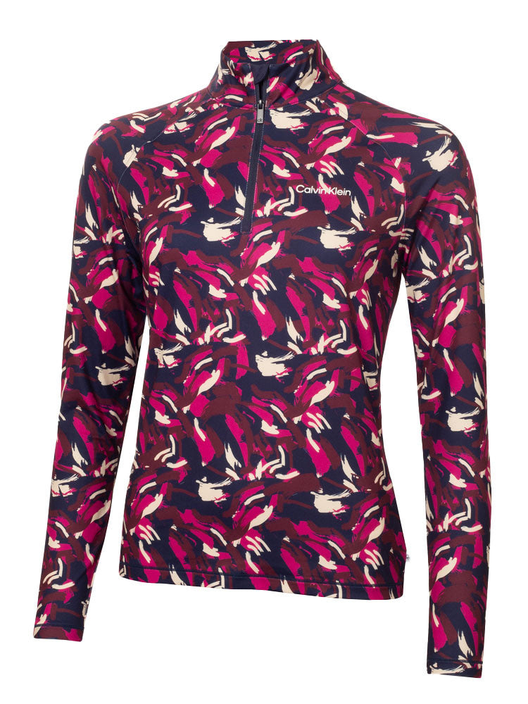 Calvin Klein Womens Dakota Quarter Zip Top - Brushstroke Print