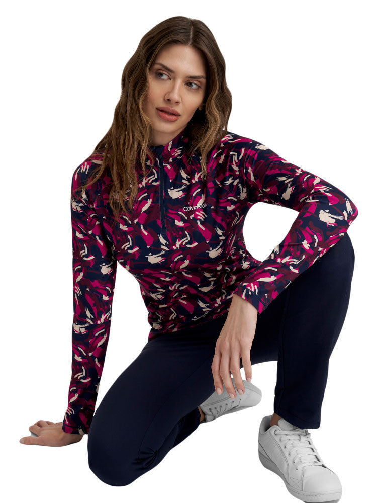 Calvin Klein Womens Dakota Quarter Zip Top - Brushstroke Print