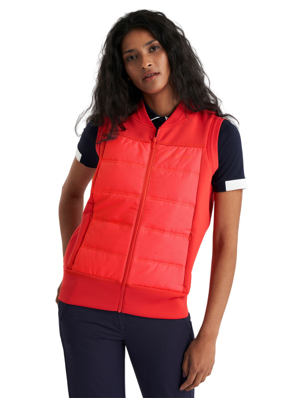 Calvin Klein Womens Hadleigh Hybrid Full Zip Gilet - Coral Red