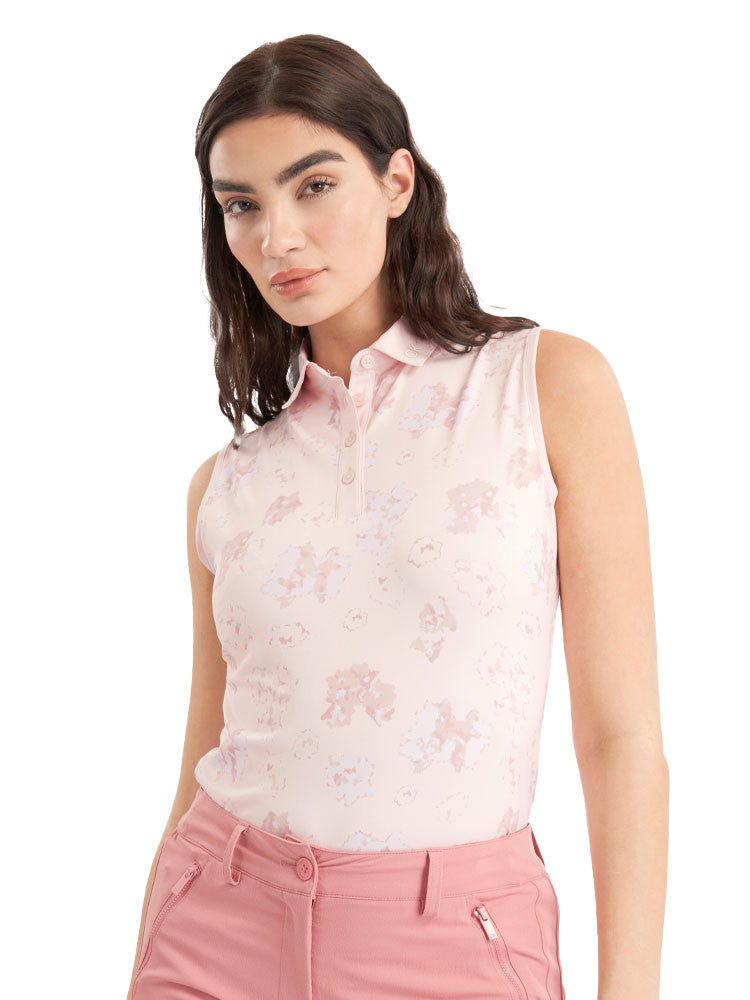 Calvin Klein Womens Harmony Printed Sleeveless Polo Shirt - Shell Pink
