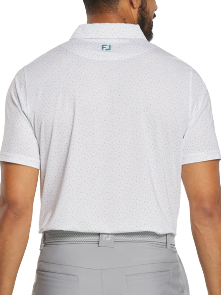 FootJoy Bird Print Lisle Polo Shirt (Athletic Fit) - White/Air Blue