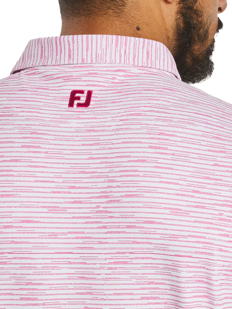 FootJoy Broken Stripe Pique Polo Shirt - White/Magenta