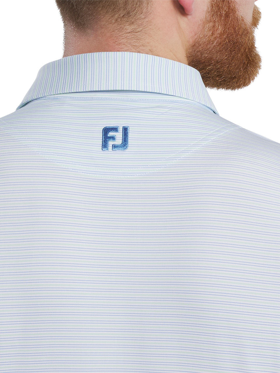 FootJoy Emory Stripe Lisle Polo Shirt - White/Pistachio/Blue Jay