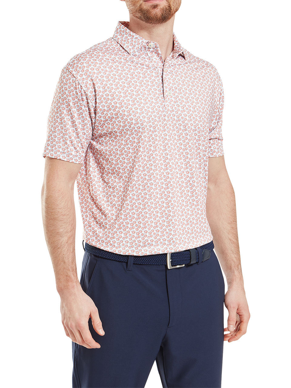 FootJoy Floral Sketch Lisle Polo Shirt (Athletic Fit) - Orange/White