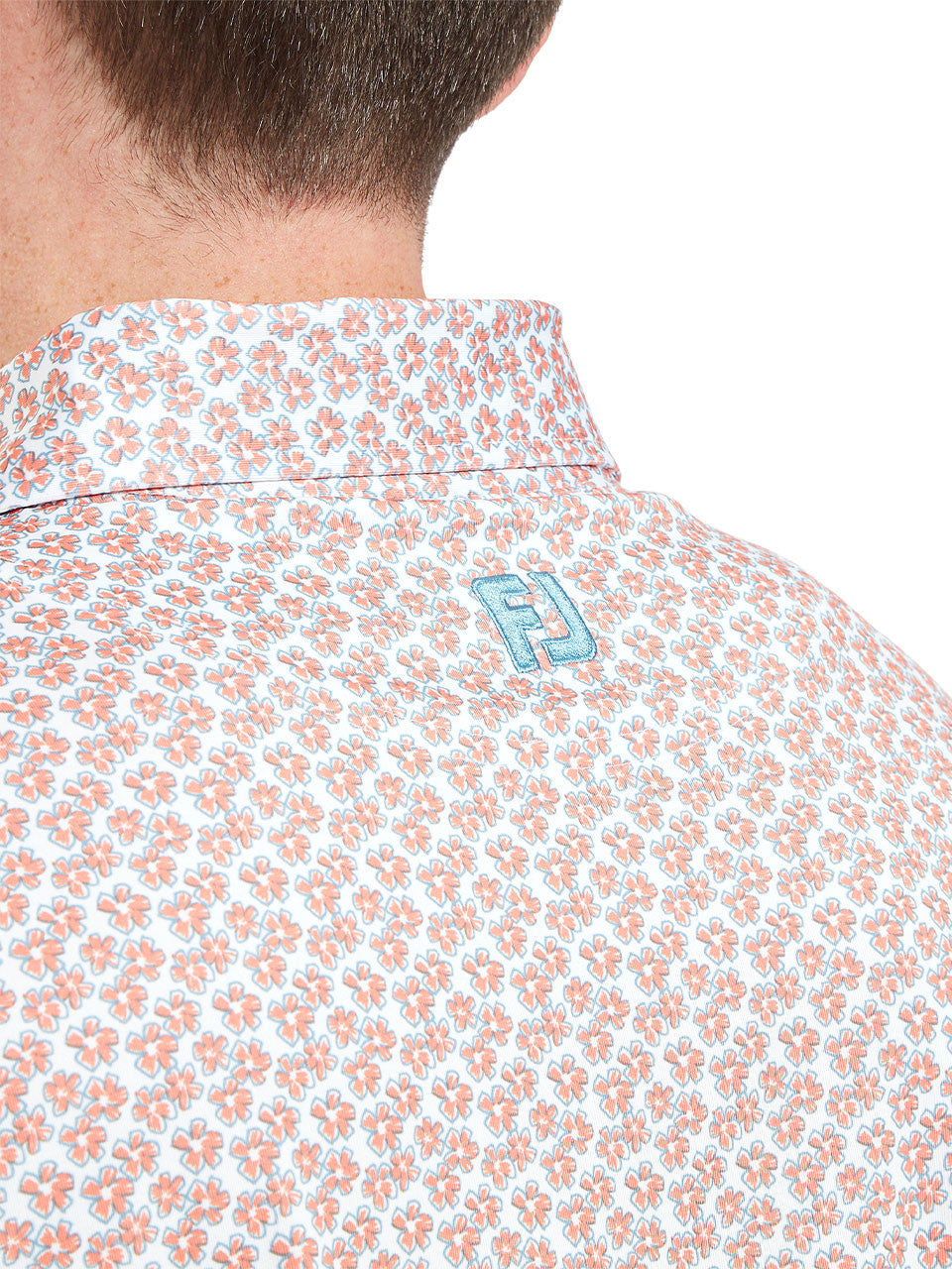 FootJoy Floral Sketch Lisle Polo Shirt (Athletic Fit) - Orange/White