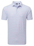 FootJoy Gamer Print Pique Polo Shirt (Athletic Fit) - White/Air Blue/Magenta