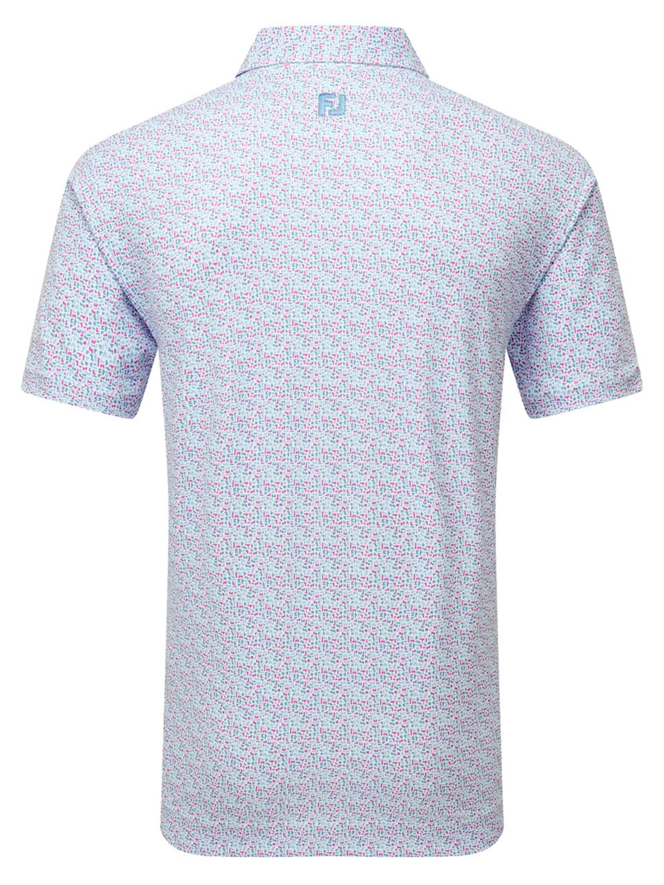 FootJoy Gamer Print Pique Polo Shirt (Athletic Fit) - White/Air Blue/Magenta