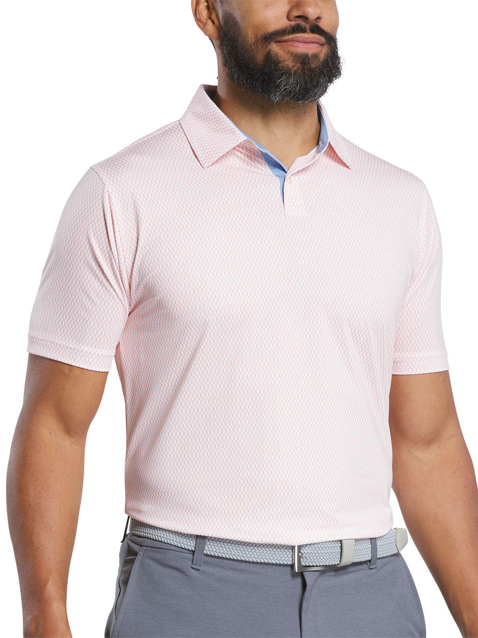 FootJoy Irongate Print Lisle Polo Shirt (Athletic Fit) - White/Orange
