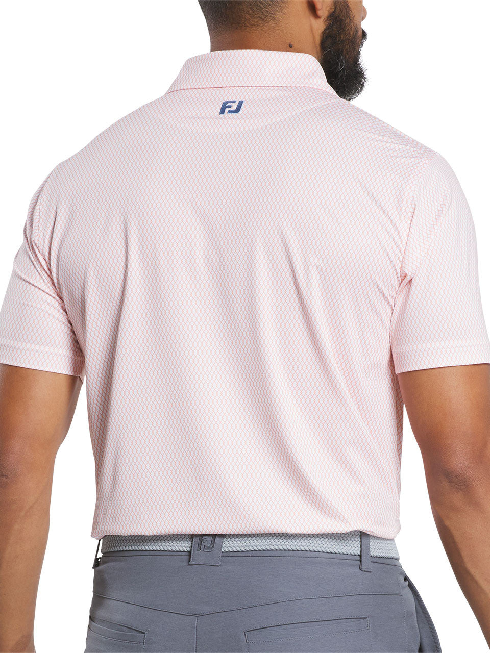 FootJoy Irongate Print Lisle Polo Shirt (Athletic Fit) - White/Orange