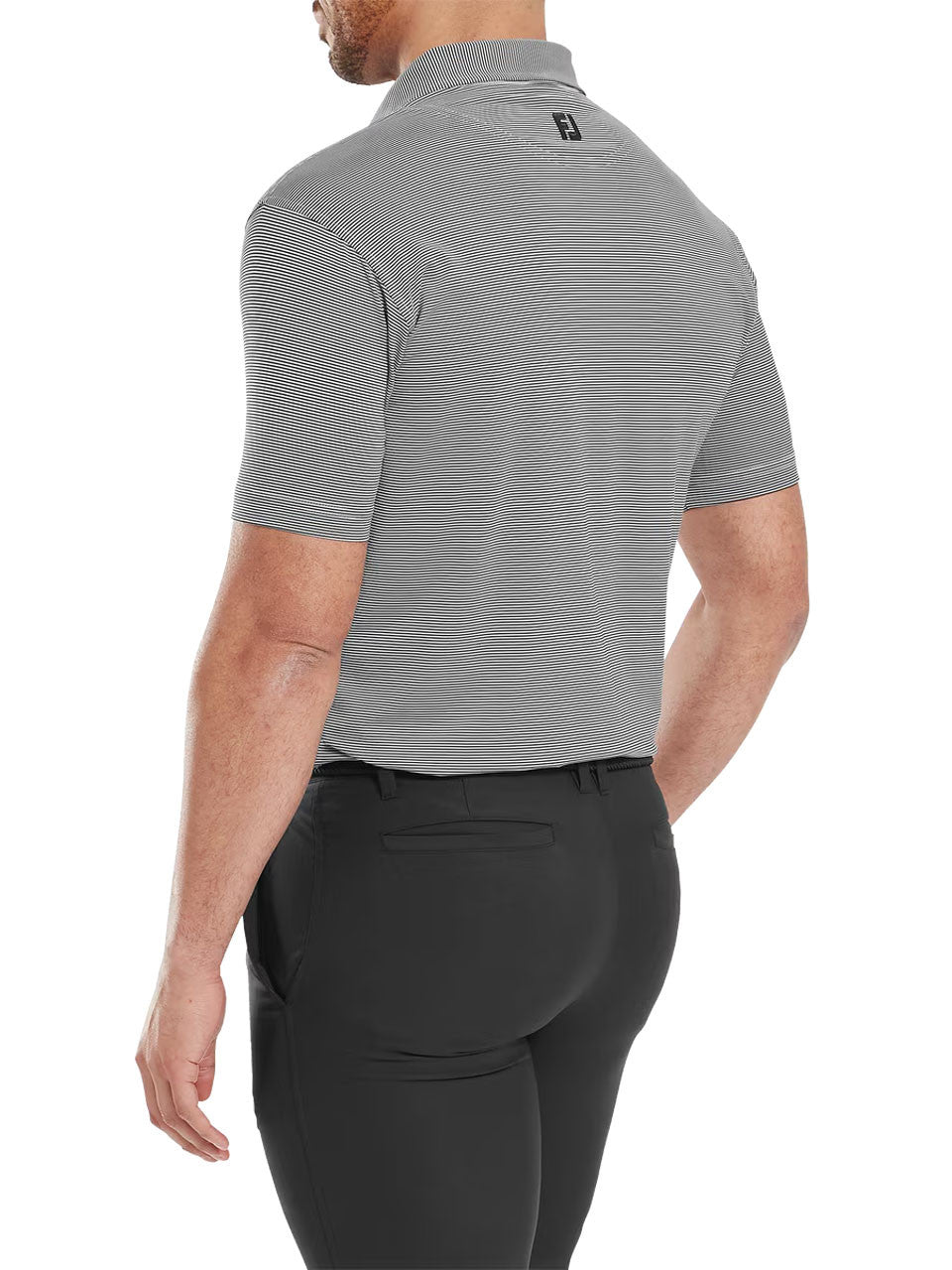 FootJoy Lisle Micro Feeder Stripe Polo Shirt (Athletic Fit) - Black