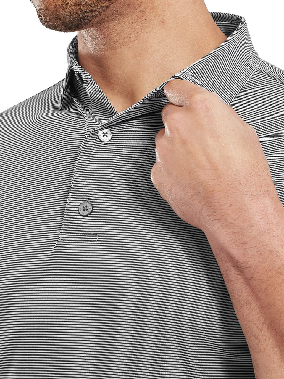 FootJoy Lisle Micro Feeder Stripe Polo Shirt (Athletic Fit) - Black
