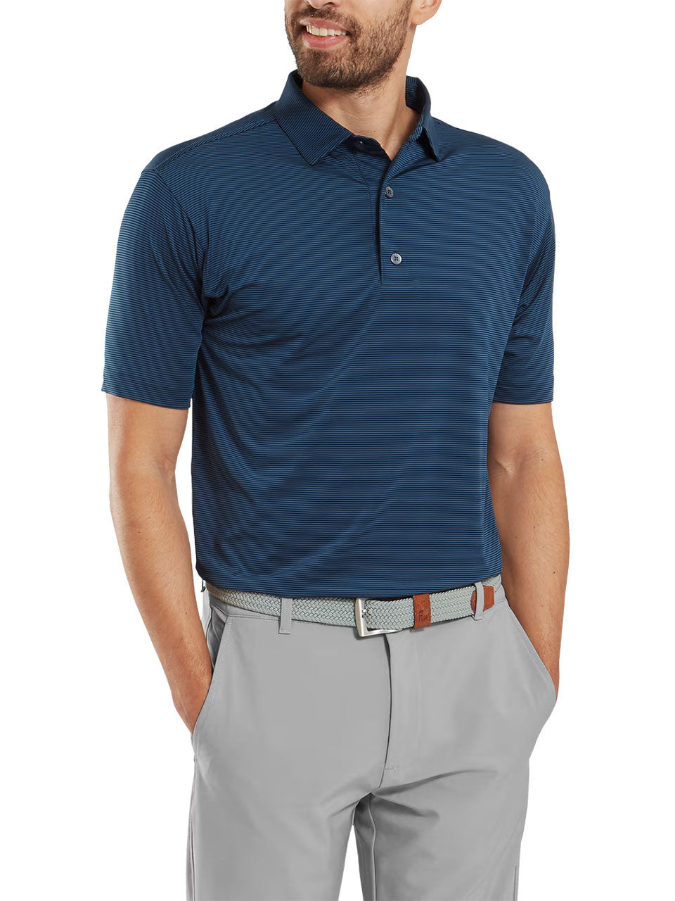 FootJoy Lisle Micro Feeder Stripe Polo Shirt (Athletic Fit) - Navy
