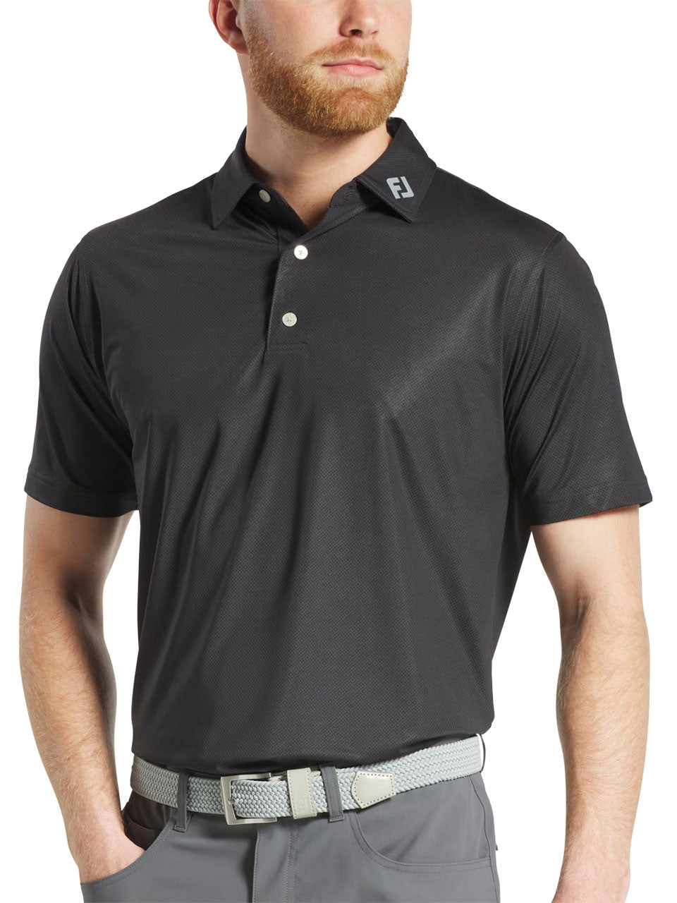 FootJoy Lisle Tonal Dot Print Polo Shirt - Black