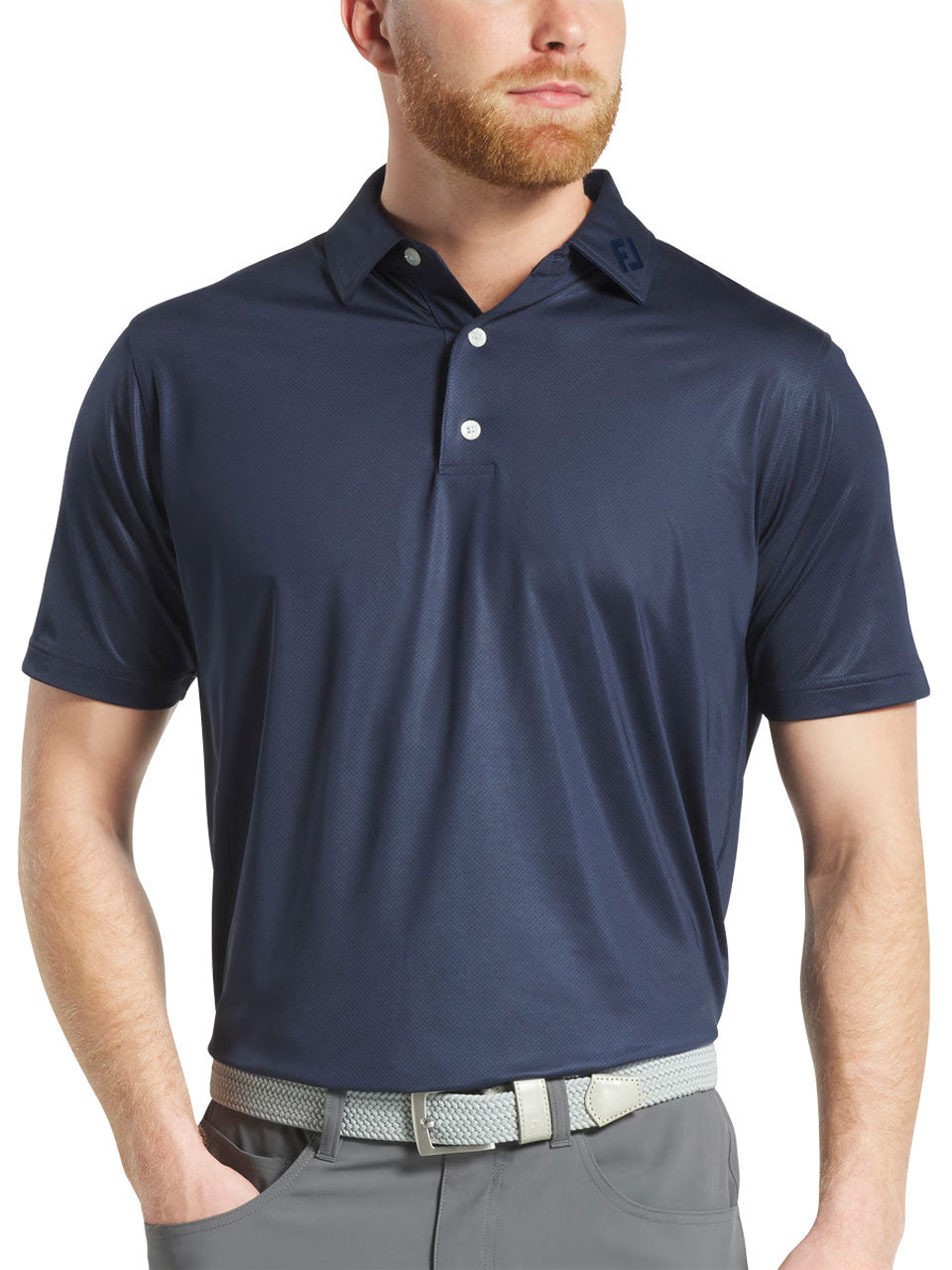FootJoy Lisle Tonal Dot Print Polo Shirt - Navy