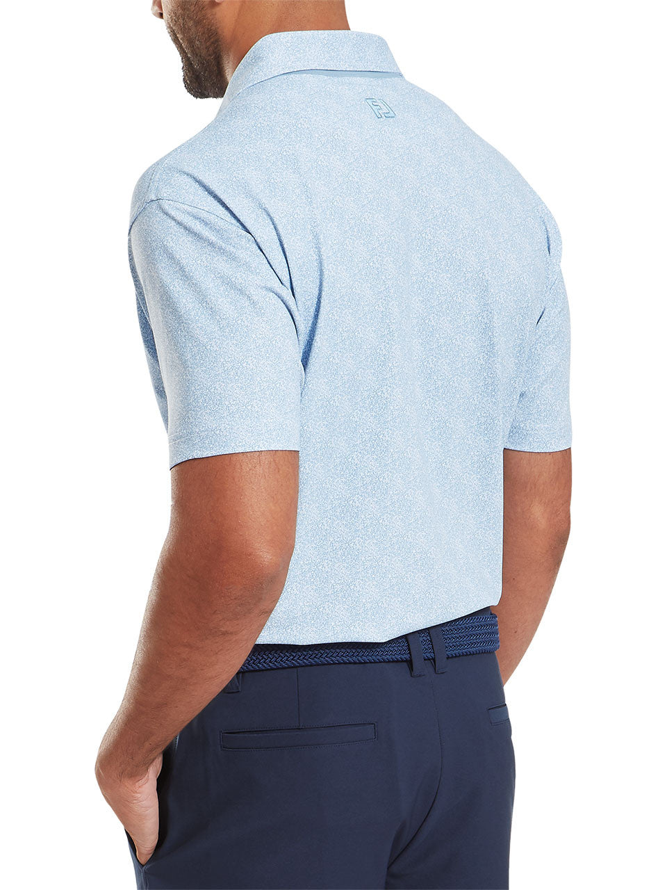 FootJoy Speckle Print Lisle Polo Shirt (Athletic Fit) - Blue Jay/White