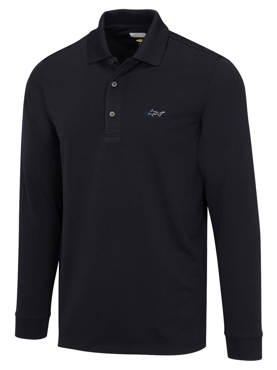 Greg Norman Long Sleeve Pique Shark Polo - Black