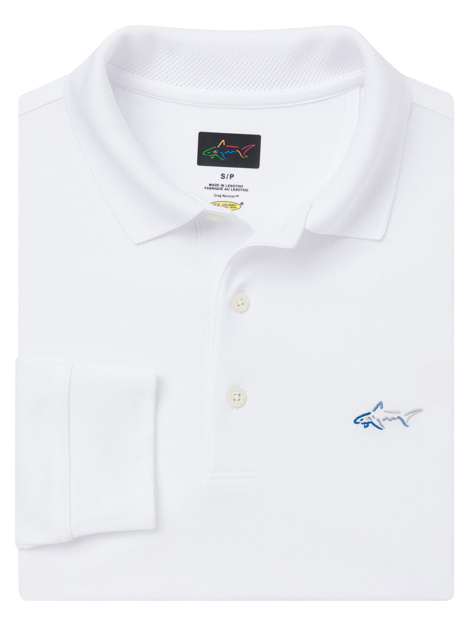 Greg Norman Long Sleeve Pique Shark Polo - White