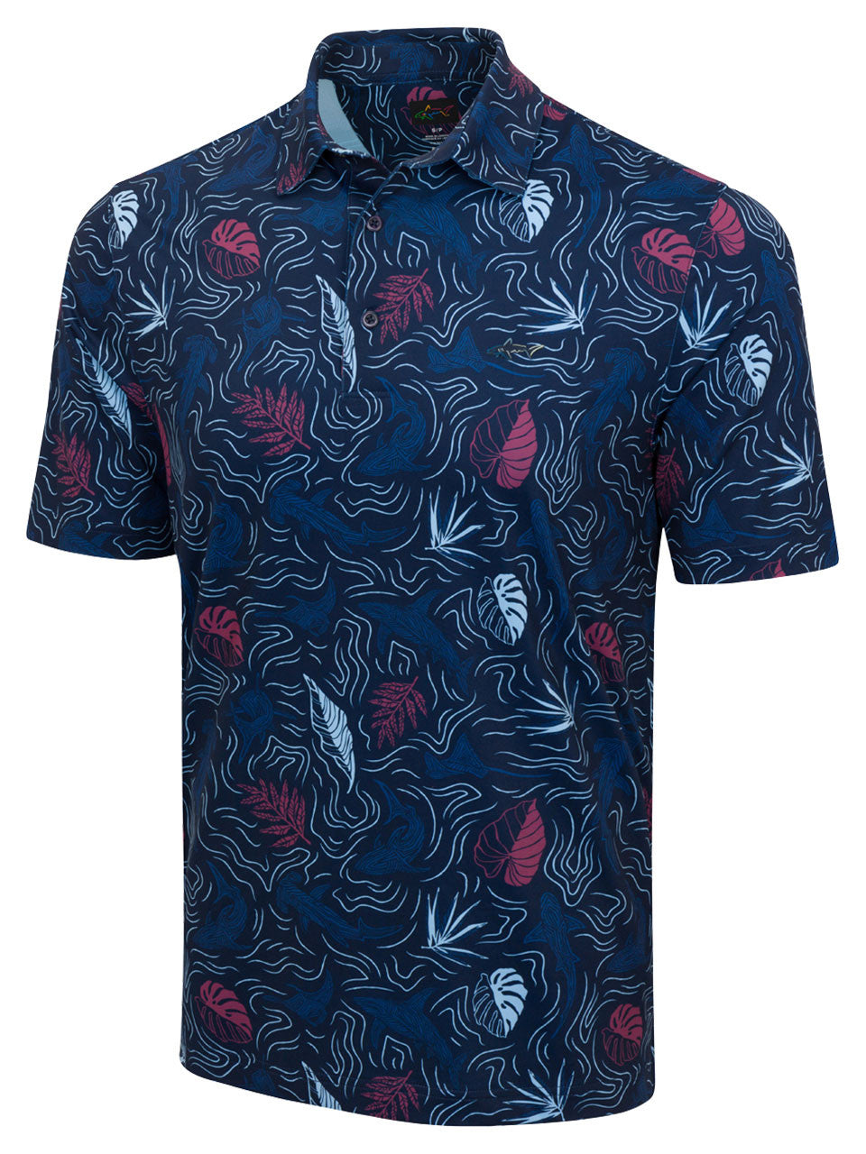 Greg Norman ML75 Stretch Tropical Sharks Polo - Navy