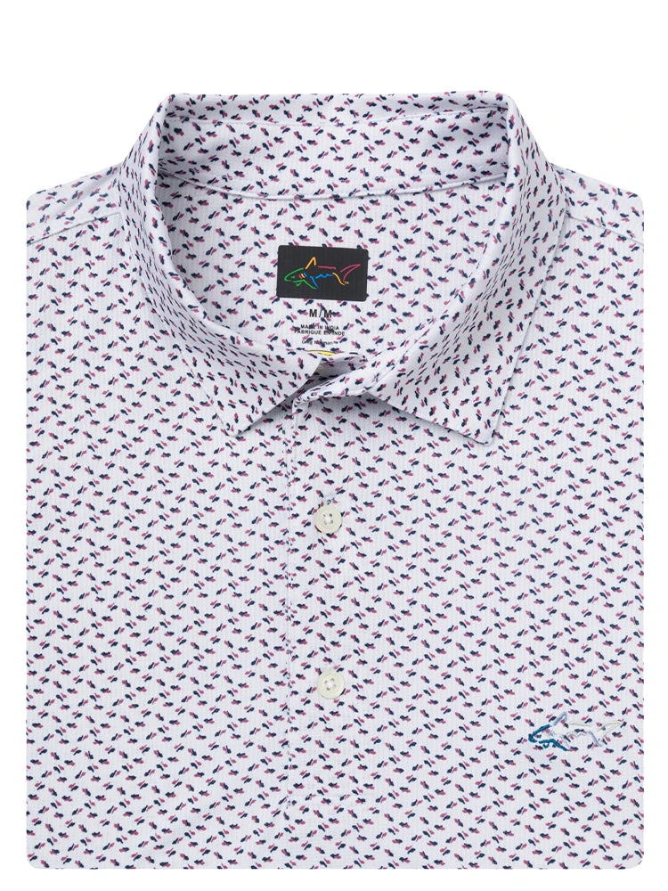 Greg Norman Play Dry Mini Abstract Spread Polo - White