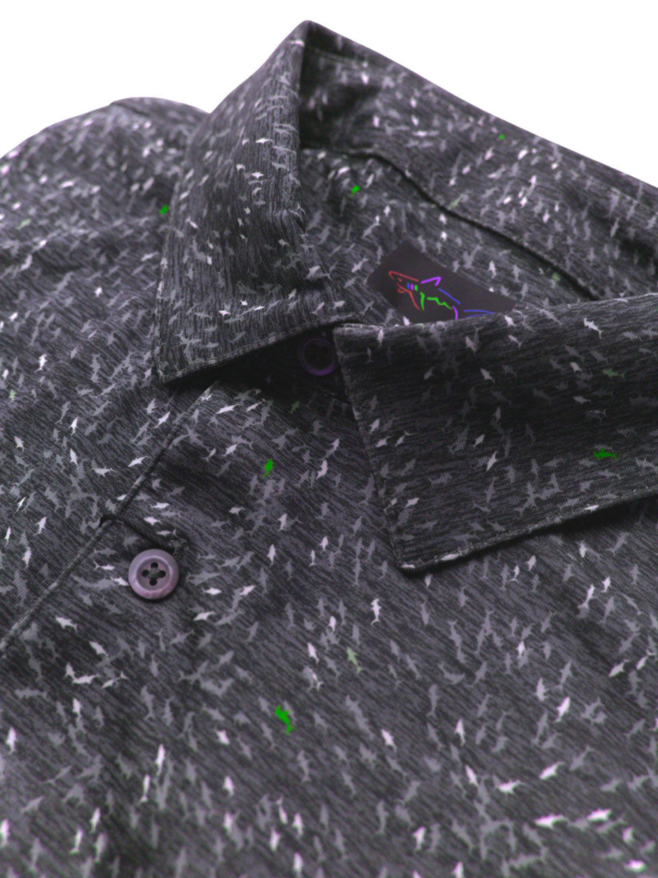 Greg Norman Shark Frenzy Print Polo - Black/Maritime/Blue Dusk